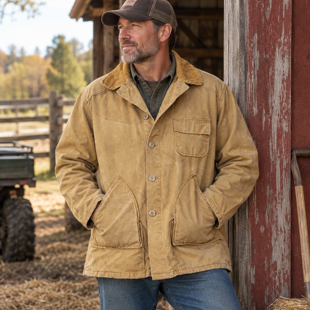 Vintage King Size Co Barn Chore Jacket Canvas Corduroy Collar Distressed Mens XL